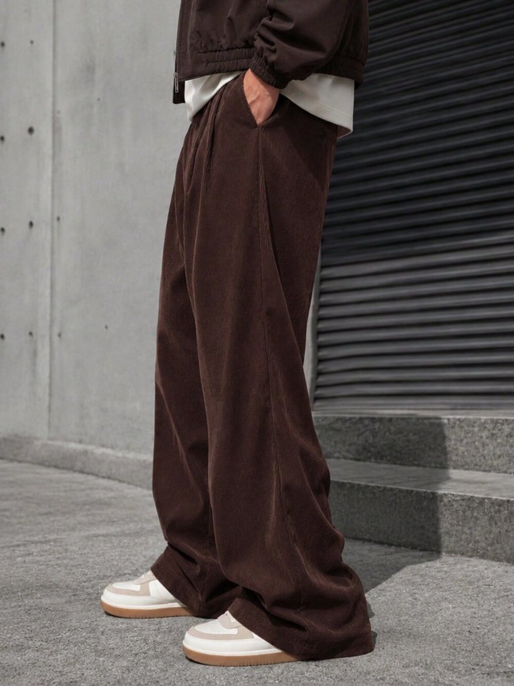 Coffee Brown Boho Men's Button Pocket Zipper Fly Loose Long Dress Pants - Picture 5 of 5